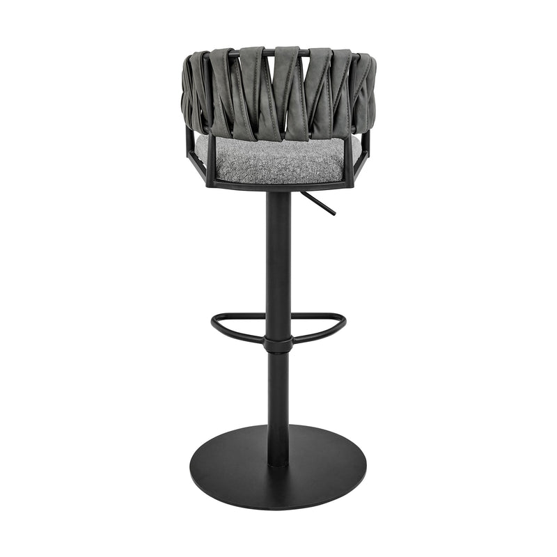 Blaise Adjustable Swivel Counter or Bar Stool in Black Metal with Gray Fabric and Faux Leather - Furniture City (CA)l