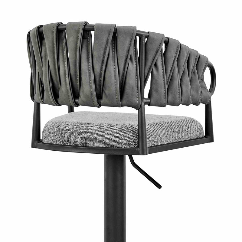 Blaise Adjustable Swivel Counter or Bar Stool in Black Metal with Gray Fabric and Faux Leather - Furniture City (CA)l
