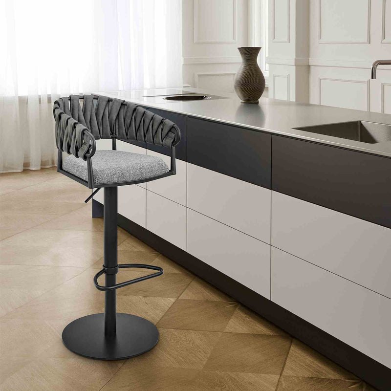 Blaise Adjustable Swivel Counter or Bar Stool in Black Metal with Gray Fabric and Faux Leather - Furniture City (CA)l