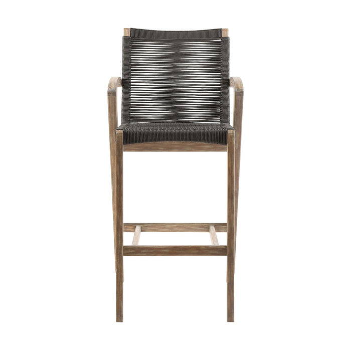 Brielle Outdoor Light Eucalyptus Wood and Charcoal Rope Counter Height Stool