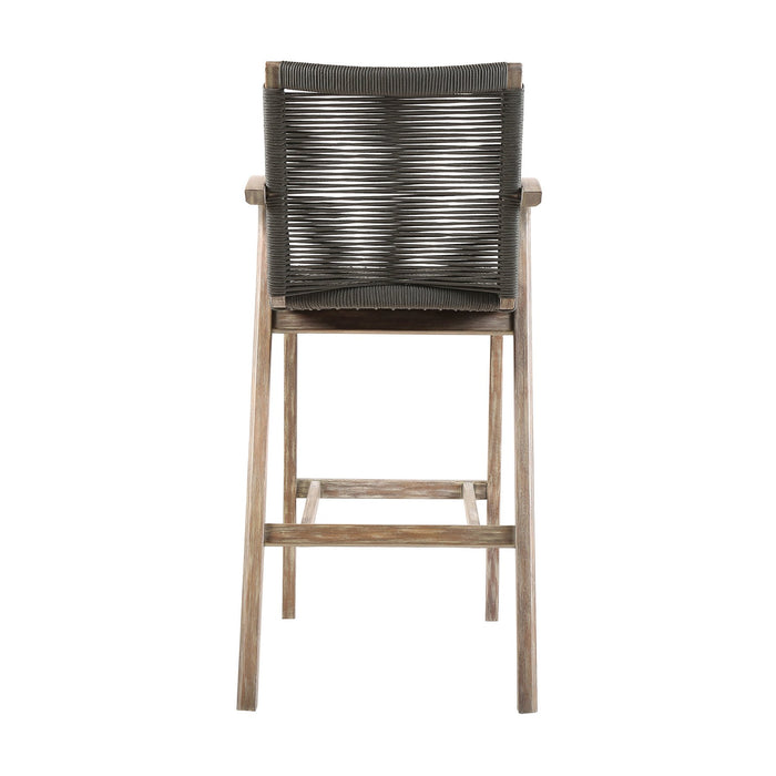 Brielle Outdoor Light Eucalyptus Wood and Charcoal Rope Counter Height Stool
