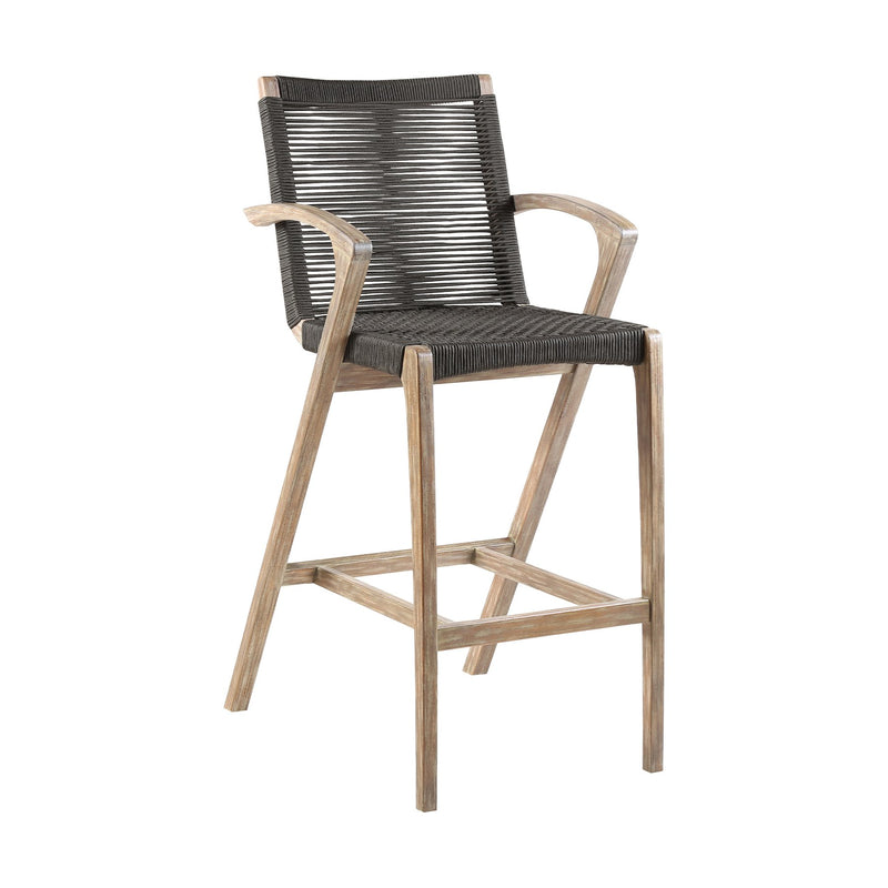 Brielle Outdoor Light Eucalyptus Wood and Charcoal Rope Bar Height Stool - Furniture City (CA)l