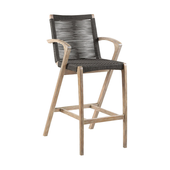 Brielle Outdoor Light Eucalyptus Wood and Charcoal Rope Bar Height Stool
