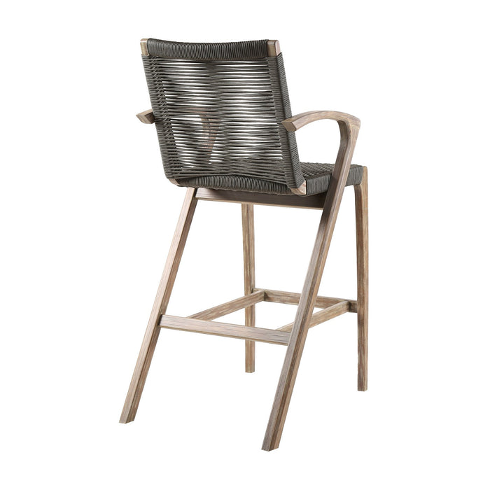 Brielle Outdoor Light Eucalyptus Wood and Charcoal Rope Bar Height Stool