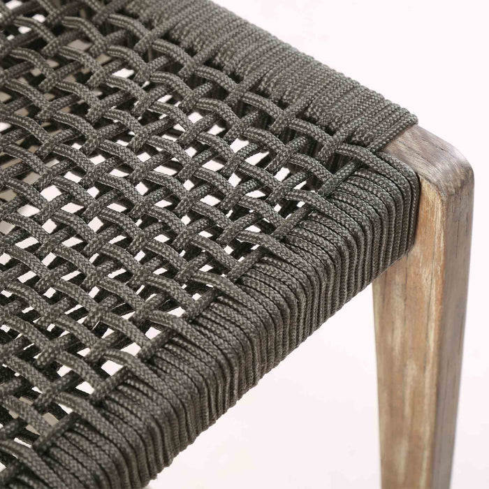 Brielle Outdoor Light Eucalyptus Wood and Charcoal Rope Bar Height Stool