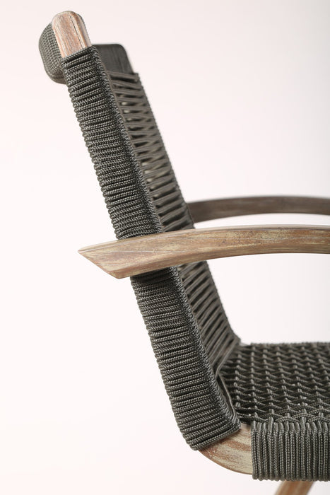 Brielle Outdoor Light Eucalyptus Wood and Charcoal Rope Bar Height Stool