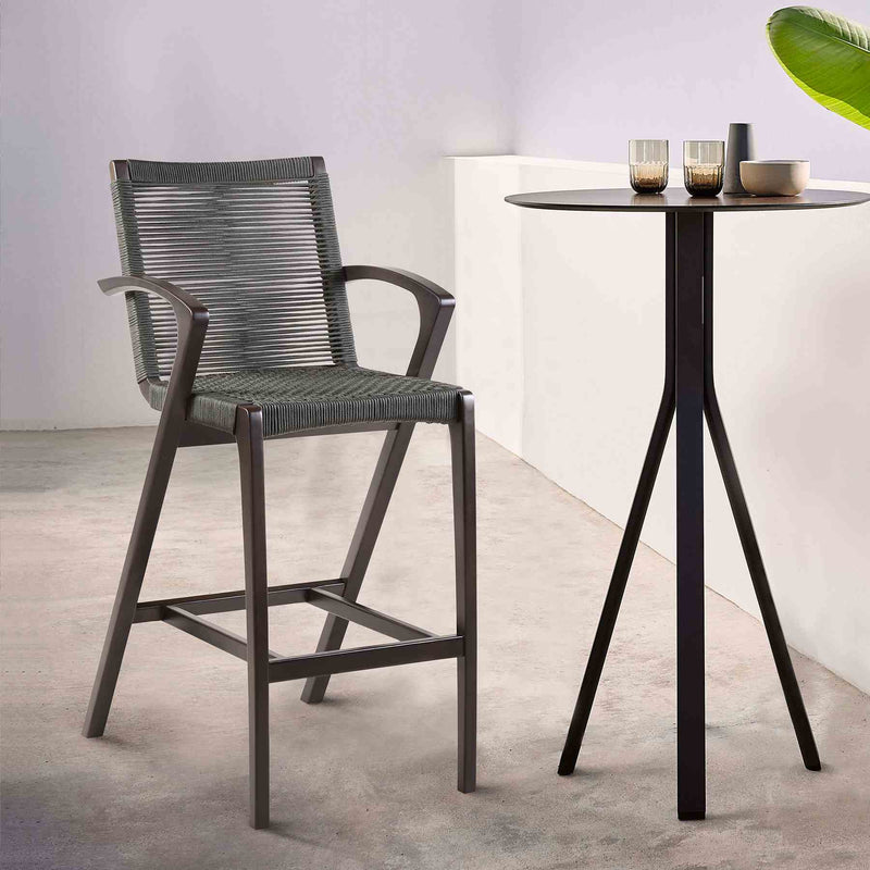 Brielle Outdoor Dark Eucalyptus Wood and Gray Rope Counter Height Stool - Furniture City (CA)l
