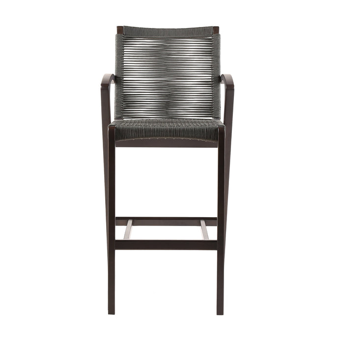 Brielle Outdoor Dark Eucalyptus Wood and Gray Rope Counter Height Stool