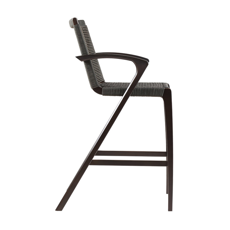 Brielle Outdoor Dark Eucalyptus Wood and Gray Rope Counter Height Stool - Furniture City (CA)l
