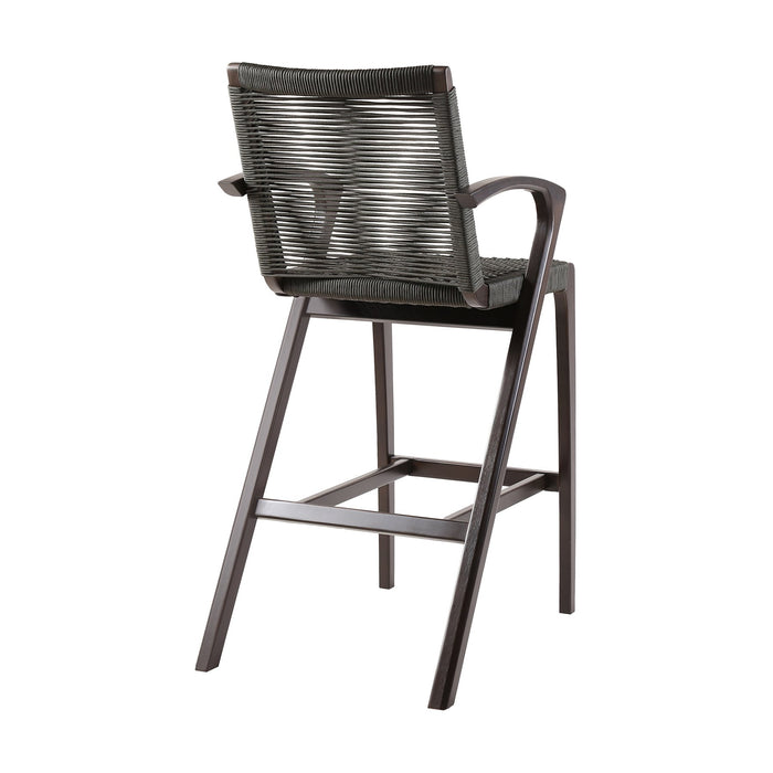Brielle Outdoor Dark Eucalyptus Wood and Gray Rope Counter Height Stool