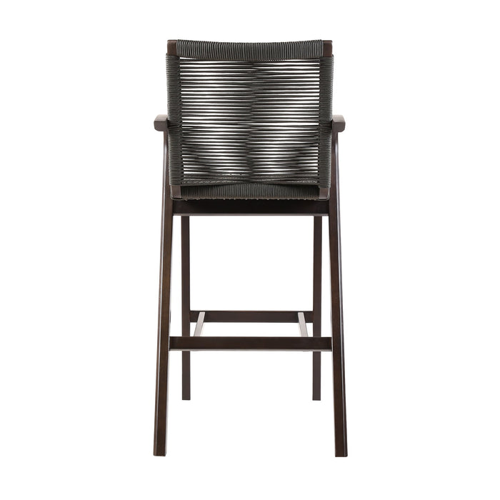 Brielle Outdoor Dark Eucalyptus Wood and Gray Rope Bar Height Stool