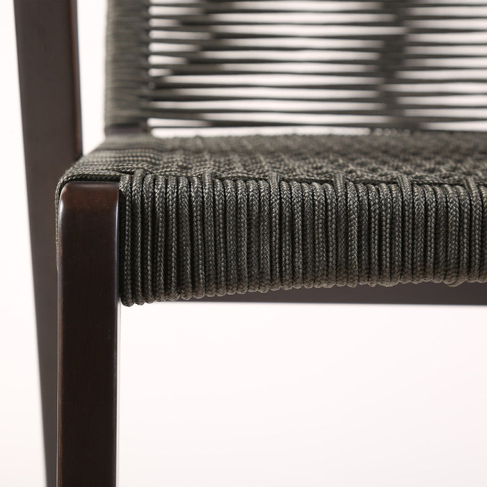 Brielle Outdoor Dark Eucalyptus Wood and Gray Rope Bar Height Stool