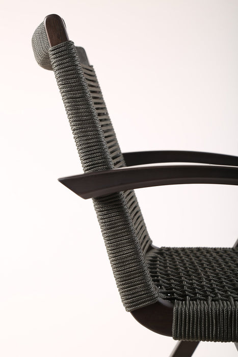 Brielle Outdoor Dark Eucalyptus Wood and Gray Rope Bar Height Stool