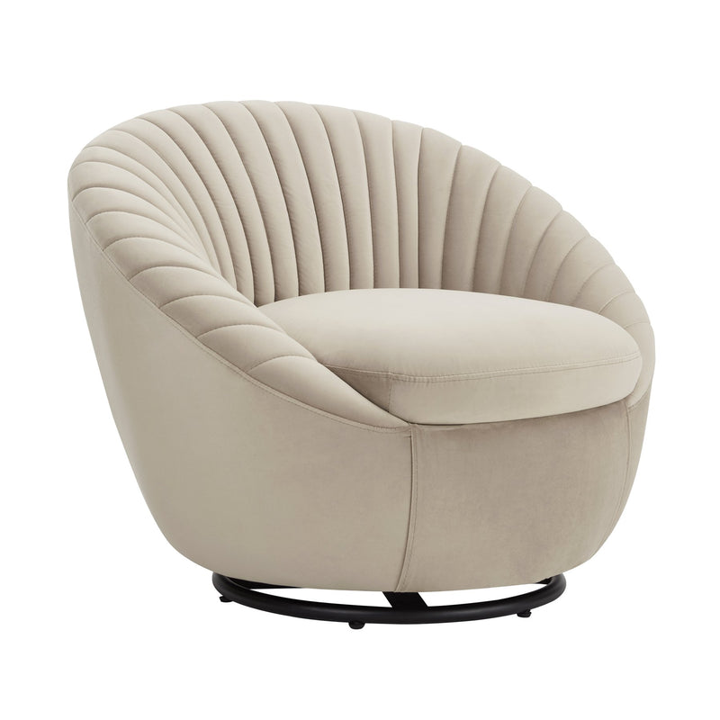 Bella Beige Velvet Swivel Accent Chair with Black Base - Furniture City (CA)l