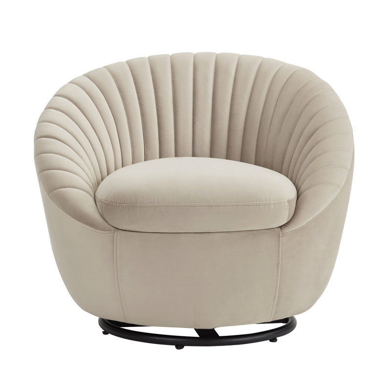 Bella Beige Velvet Swivel Accent Chair with Black Base - Furniture City (CA)l
