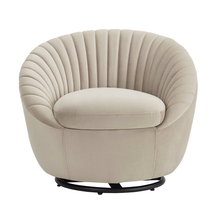 Bella Beige Velvet Swivel Accent Chair with Black Base