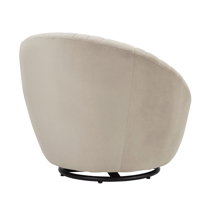 Bella Beige Velvet Swivel Accent Chair with Black Base