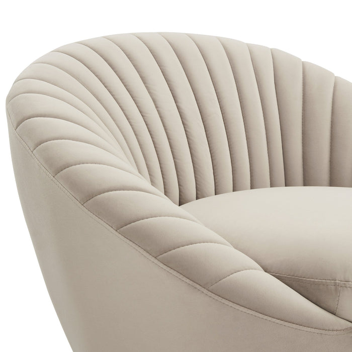 Bella Beige Velvet Swivel Accent Chair with Black Base