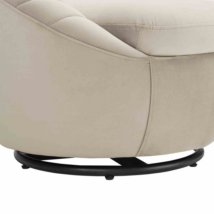 Bella Beige Velvet Swivel Accent Chair with Black Base