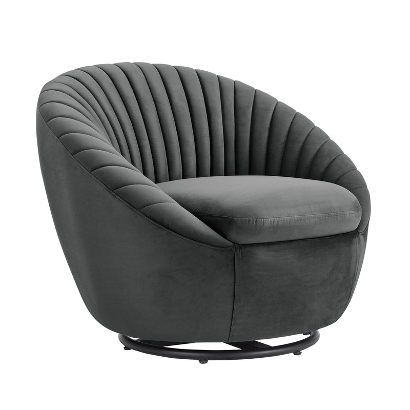Bella Dark Gray Velvet Swivel Accent Chair with Black Base - Furniture City (CA)l