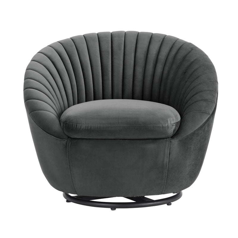 Bella Dark Gray Velvet Swivel Accent Chair with Black Base - Furniture City (CA)l