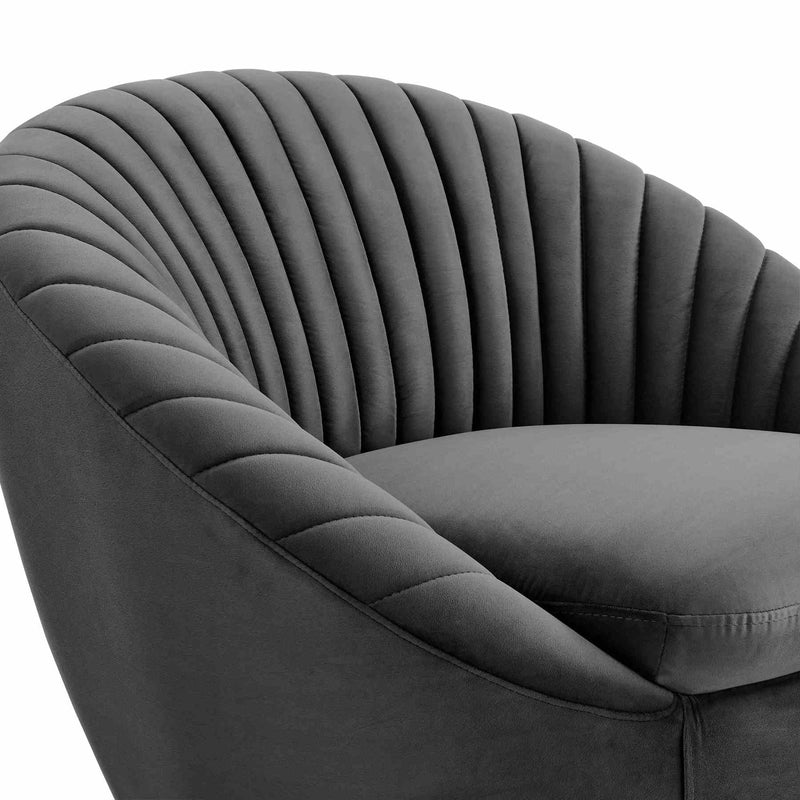 Bella Dark Gray Velvet Swivel Accent Chair with Black Base - Furniture City (CA)l