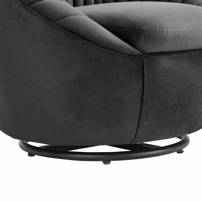 Bella Dark Gray Velvet Swivel Accent Chair with Black Base