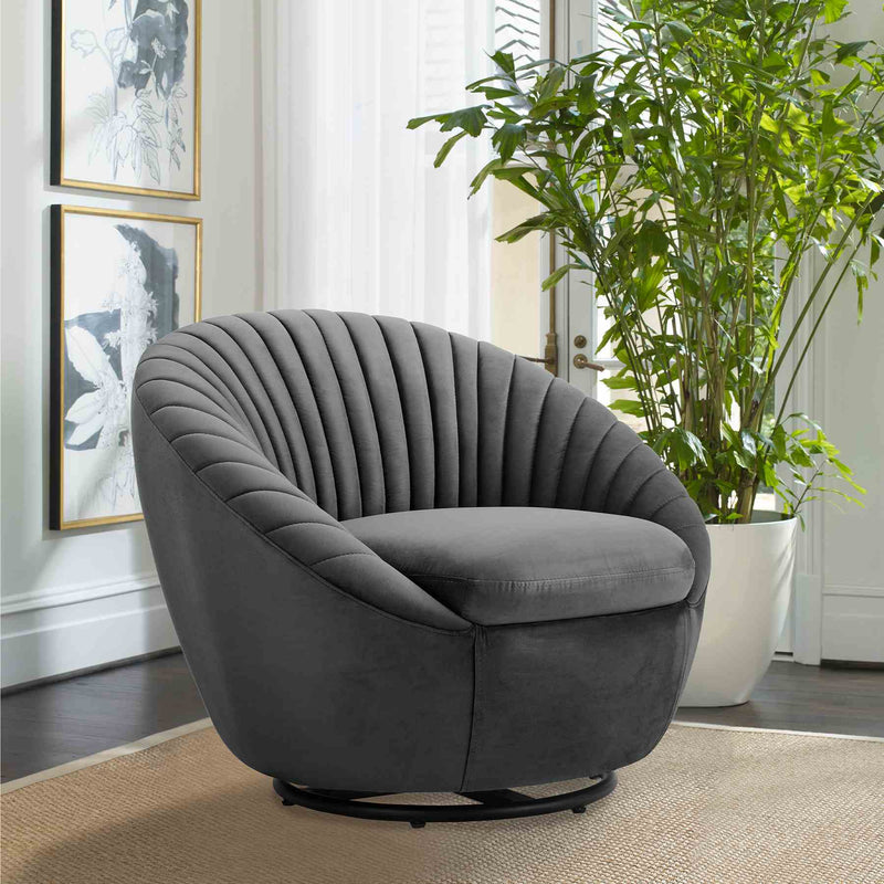 Bella Dark Gray Velvet Swivel Accent Chair with Black Base - Furniture City (CA)l