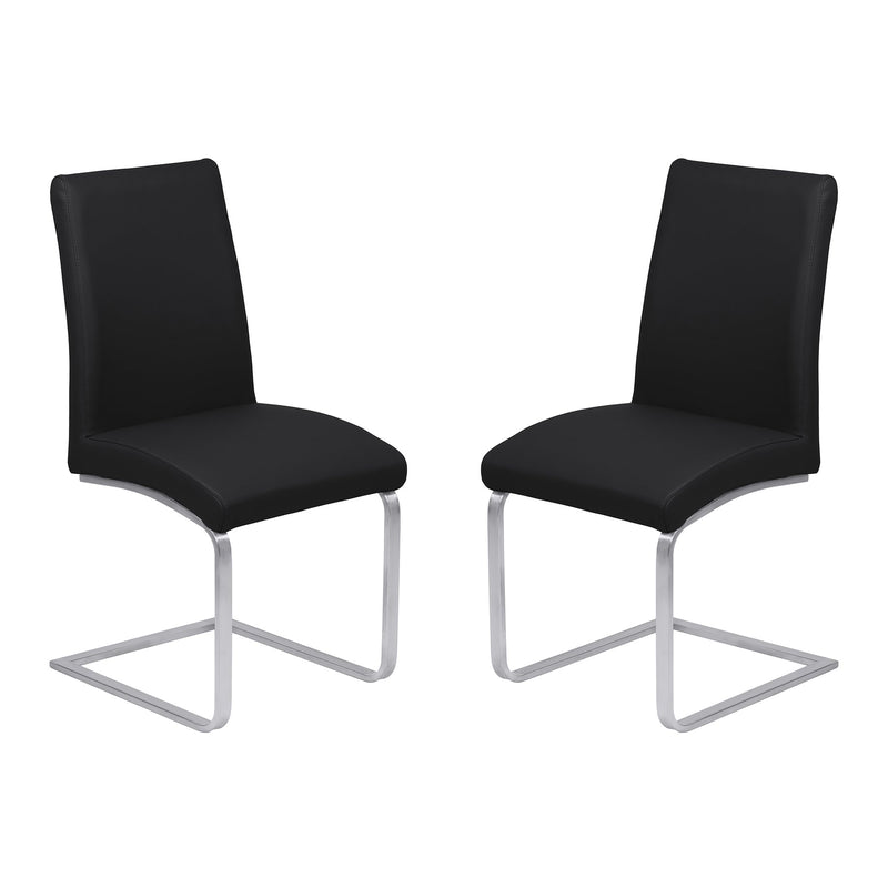 Blanca Contemporary Dining Chair in Black Faux Leather with Brushed Stainless Steel Finish - Set of 2 - Furniture City (CA)l