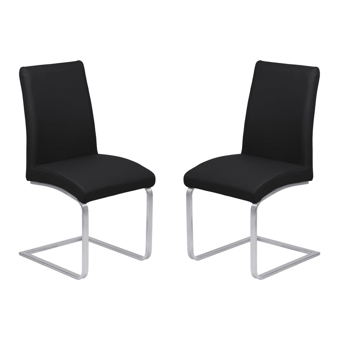 Blanca Contemporary Dining Chair in Black Faux Leather with Brushed Stainless Steel Finish - Set of 2