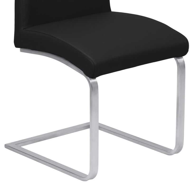 Blanca Contemporary Dining Chair in Black Faux Leather with Brushed Stainless Steel Finish - Set of 2 - Furniture City (CA)l