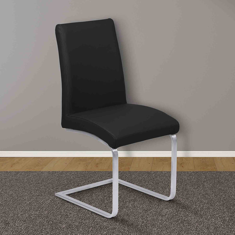 Blanca Contemporary Dining Chair in Black Faux Leather with Brushed Stainless Steel Finish - Set of 2 - Furniture City (CA)l