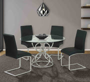 Blanca Contemporary Dining Chair in Black Faux Leather with Brushed Stainless Steel Finish - Set of 2 - Furniture City (CA)l