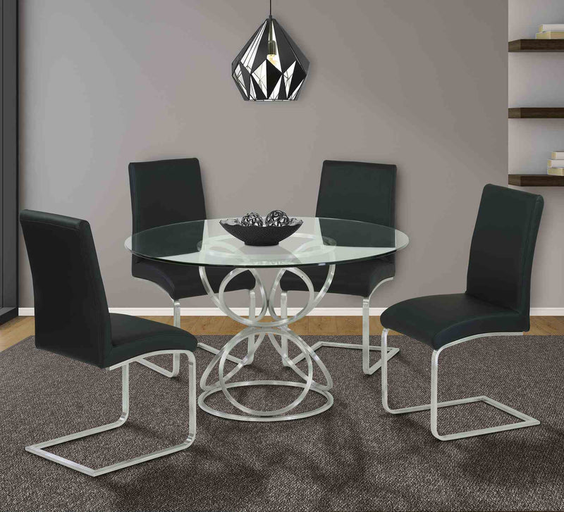 Blanca Contemporary Dining Chair in Black Faux Leather with Brushed Stainless Steel Finish - Set of 2 - Furniture City (CA)l