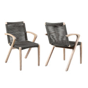 Brielle Outdoor Light Eucalyptus Wood and Charcoal Rope Dining Chairs - Set of 2 - Furniture City (CA)l