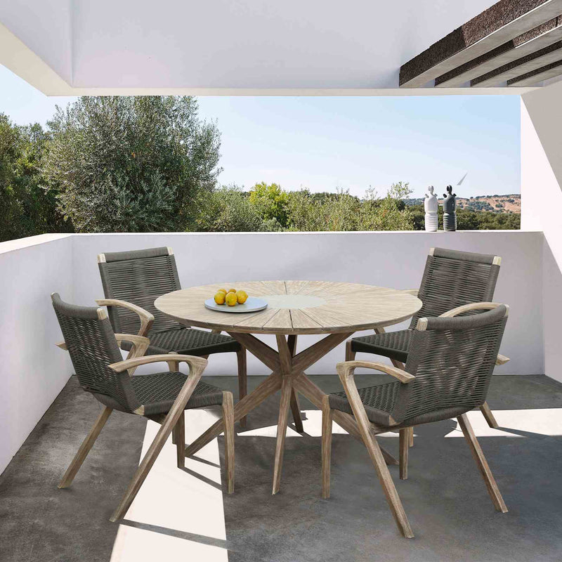 Brielle Outdoor Light Eucalyptus Wood and Charcoal Rope Dining Chairs - Set of 2 - Furniture City (CA)l