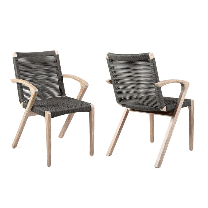 Brielle Outdoor Light Eucalyptus Wood and Charcoal Rope Dining Chairs - Set of 2