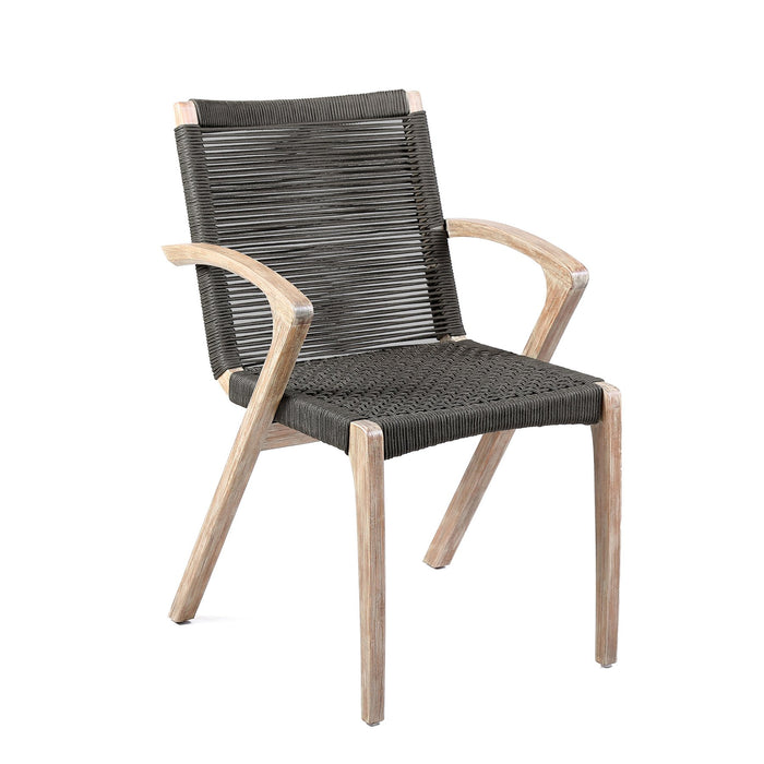 Brielle Outdoor Light Eucalyptus Wood and Charcoal Rope Dining Chairs - Set of 2