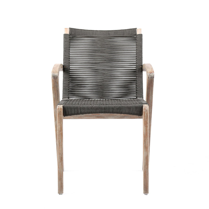 Brielle Outdoor Light Eucalyptus Wood and Charcoal Rope Dining Chairs - Set of 2 - Furniture City (CA)l