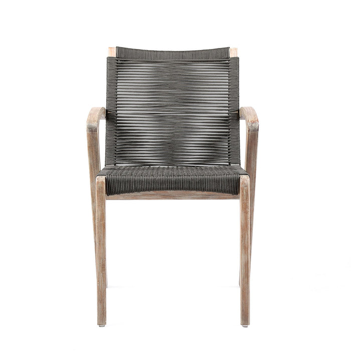 Brielle Outdoor Light Eucalyptus Wood and Charcoal Rope Dining Chairs - Set of 2