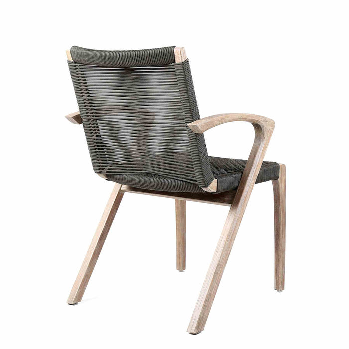 Brielle Outdoor Light Eucalyptus Wood and Charcoal Rope Dining Chairs - Set of 2