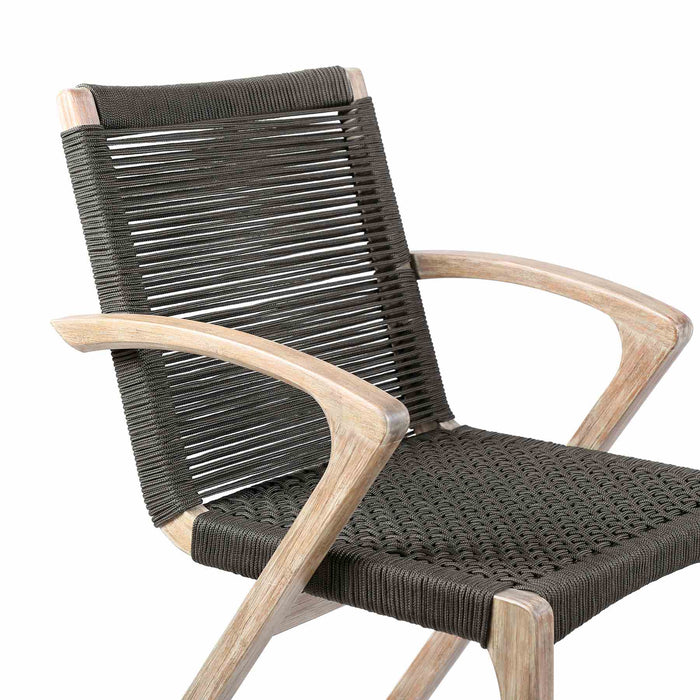 Brielle Outdoor Light Eucalyptus Wood and Charcoal Rope Dining Chairs - Set of 2