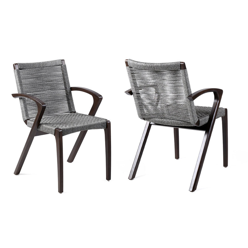 Brielle Outdoor Dark Eucalyptus Wood and Gray Rope Dining Chairs - Set of 2 - Furniture City (CA)l