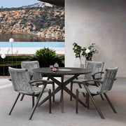 Brielle Outdoor Dark Eucalyptus Wood and Gray Rope Dining Chairs - Set of 2 - Furniture City (CA)l