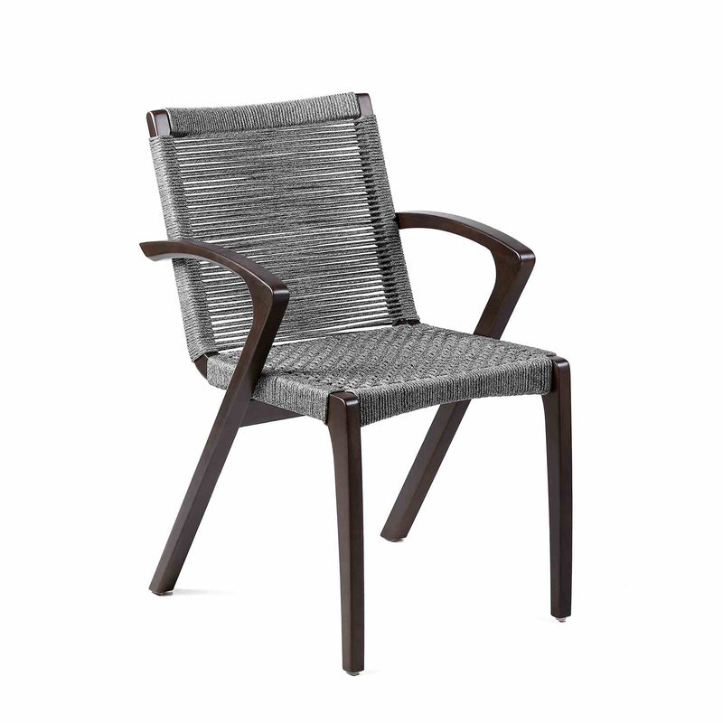 Brielle Outdoor Dark Eucalyptus Wood and Gray Rope Dining Chairs - Set of 2 - Furniture City (CA)l