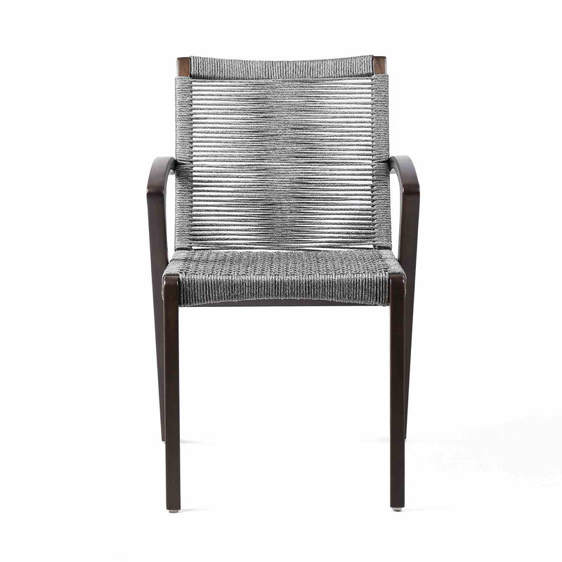 Brielle Outdoor Dark Eucalyptus Wood and Gray Rope Dining Chairs - Set of 2 - Furniture City (CA)l