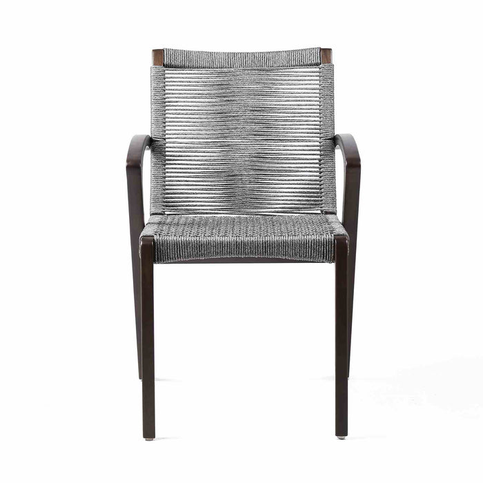 Brielle Outdoor Dark Eucalyptus Wood and Gray Rope Dining Chairs - Set of 2