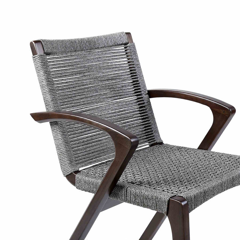 Brielle Outdoor Dark Eucalyptus Wood and Gray Rope Dining Chairs - Set of 2 - Furniture City (CA)l
