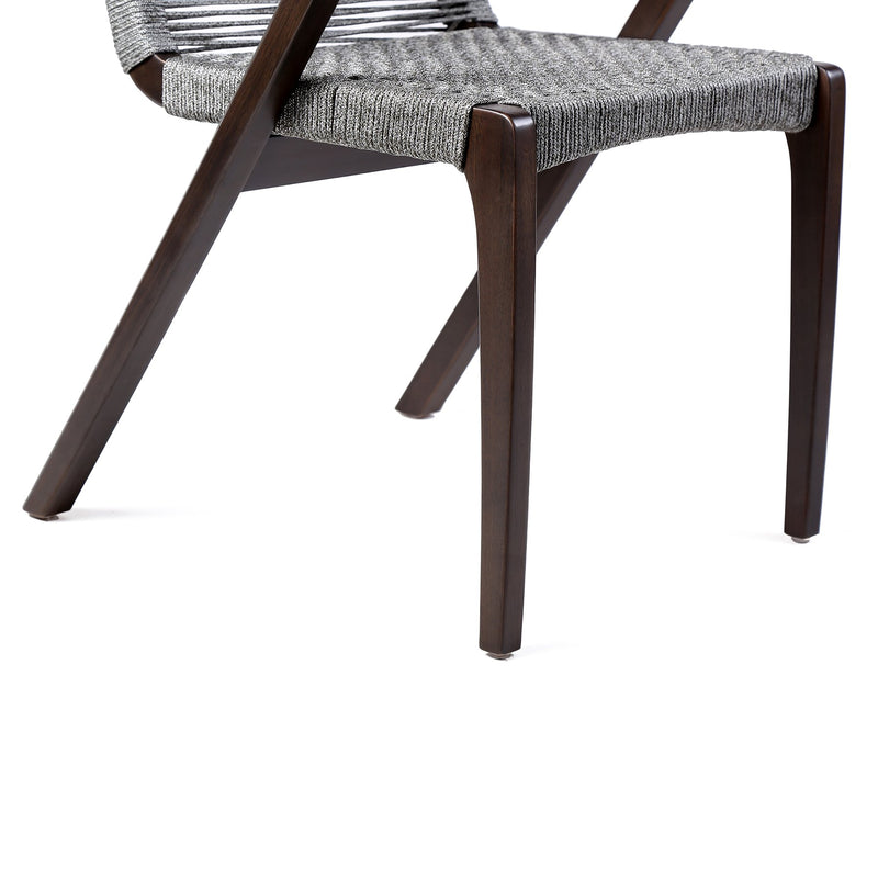 Brielle Outdoor Dark Eucalyptus Wood and Gray Rope Dining Chairs - Set of 2 - Furniture City (CA)l