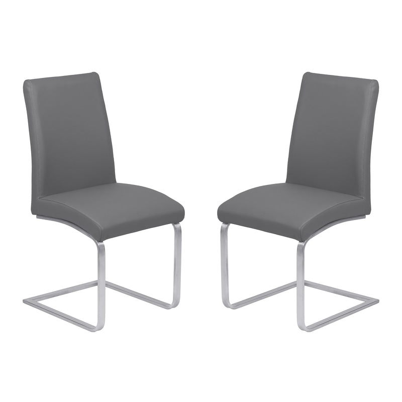 Blanca Contemporary Dining Chair in Gray Faux Leather with Brushed Stainless Steel Finish - Set of 2 - Furniture City (CA)l